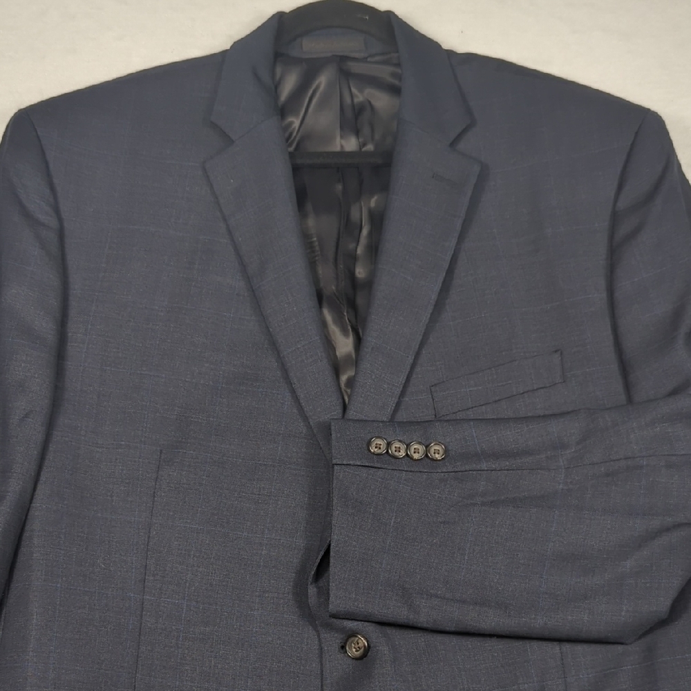 Lauren Ralph Lauren Blue Gray Windowpane Plaid Wool Mens Blazer Size 48R‎